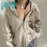Lunivop Y2K Zip Up Hoodie Women Vintage 2000S Oversize Hooded Sweatshirts Graphic Grunge Streetwear